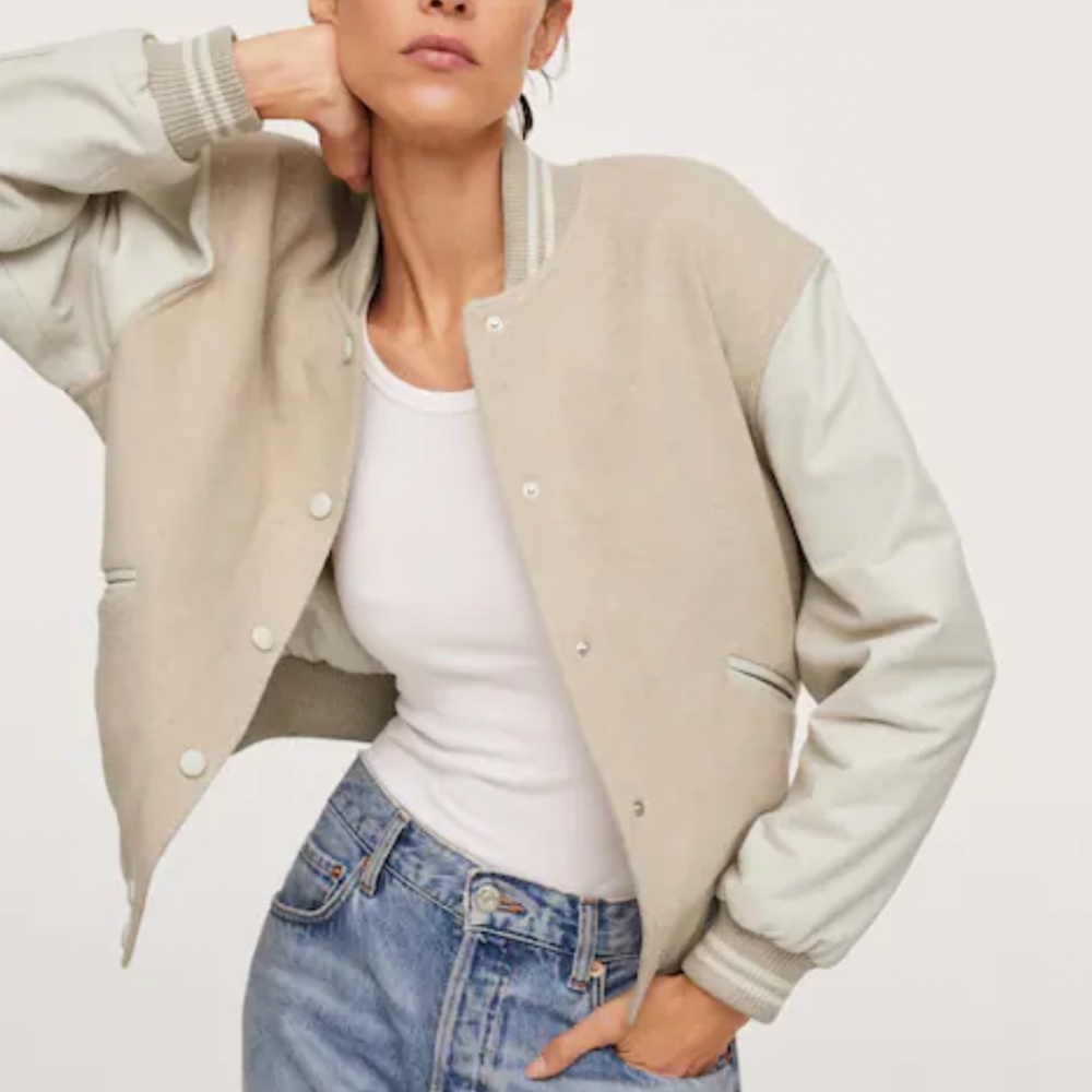 Pernille x Mango Cream Wool Bomber Baseball / Letterman's Jacket